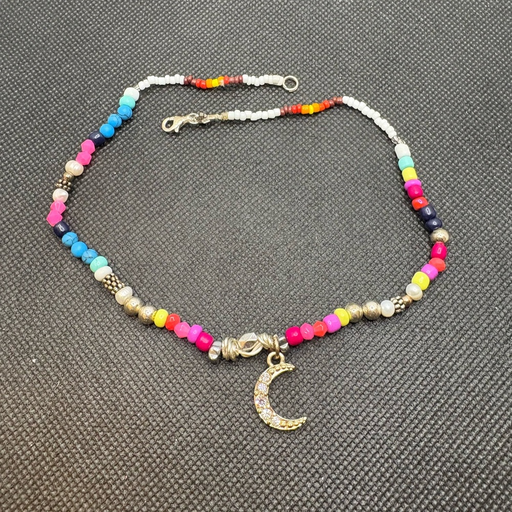 🌈 Colorful Beaded Wrap Bracelet/Necklace Extender with Crescent Moon Pendant